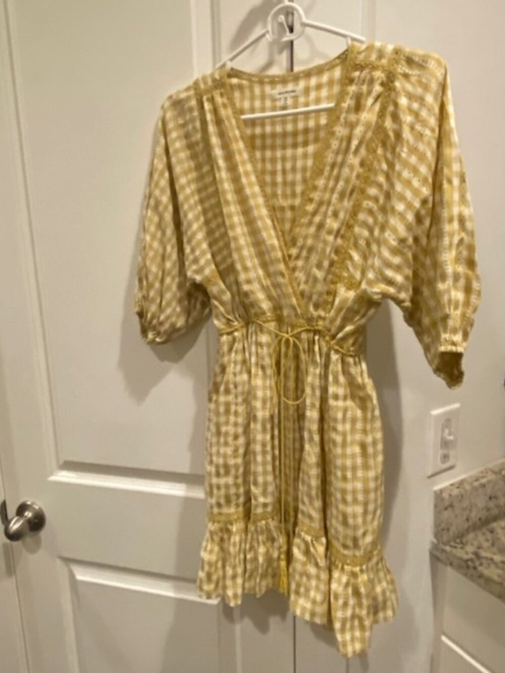 MAX STUDIO Boho Yellow Gingham Checked Mini Dress in XS